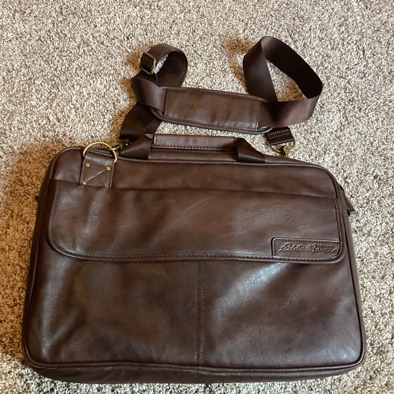 Vintage Eddie Bauer Faux Leather 3-Pocket Computer Laptop Bag Briefcase Attache