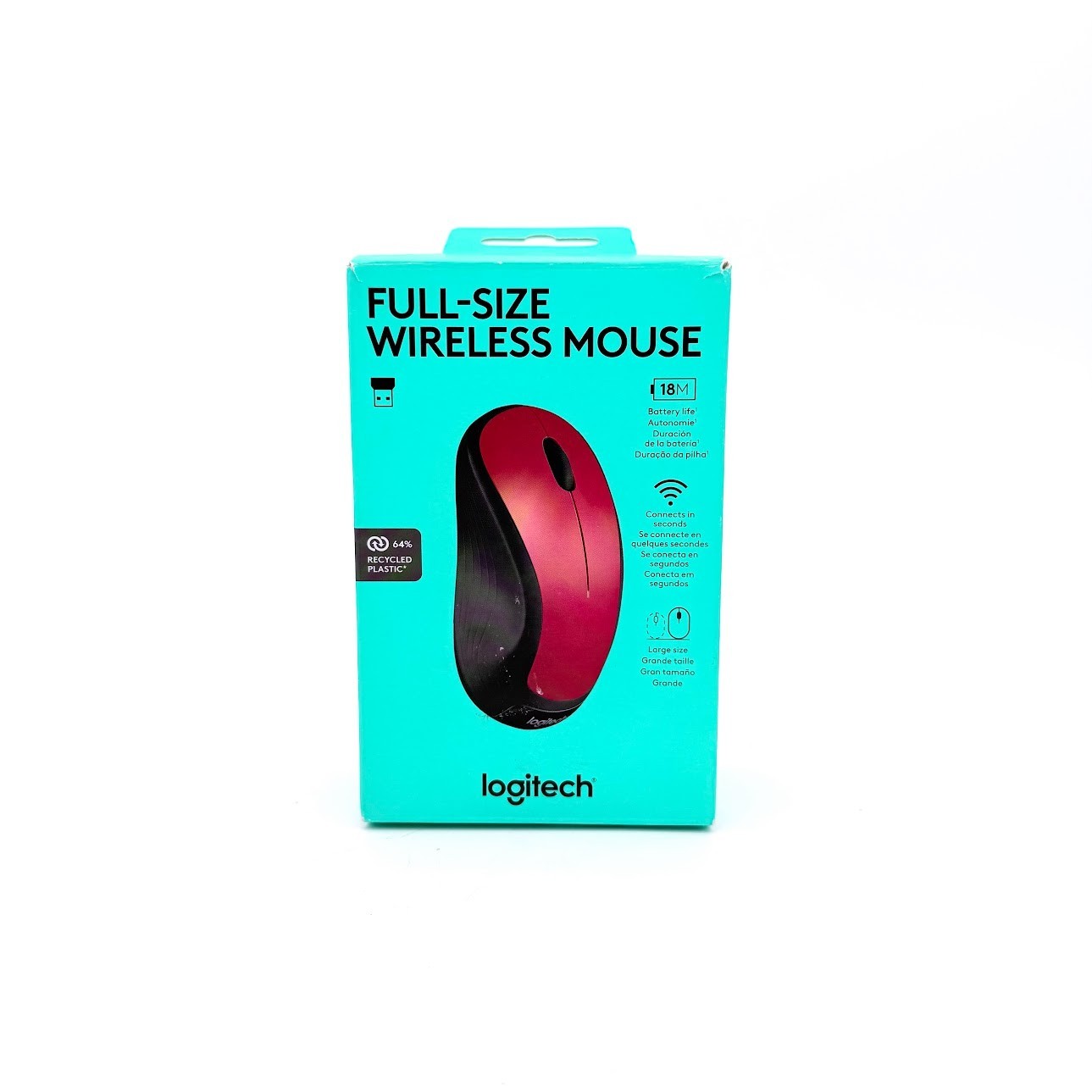 New Open Box Logitech M310 Full Size Wireless Mouse M310 Flame Red 910-002486