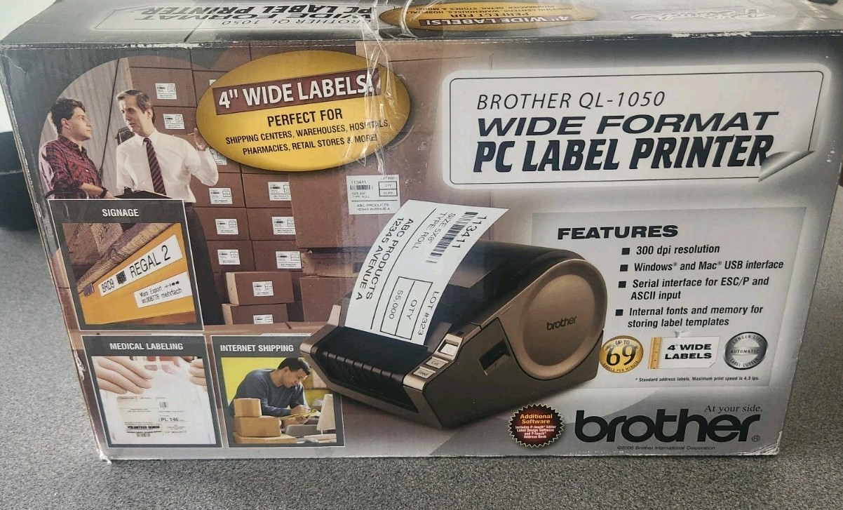 Brother QL-1050 Wide Format PC Label Printer 4” - New In Box