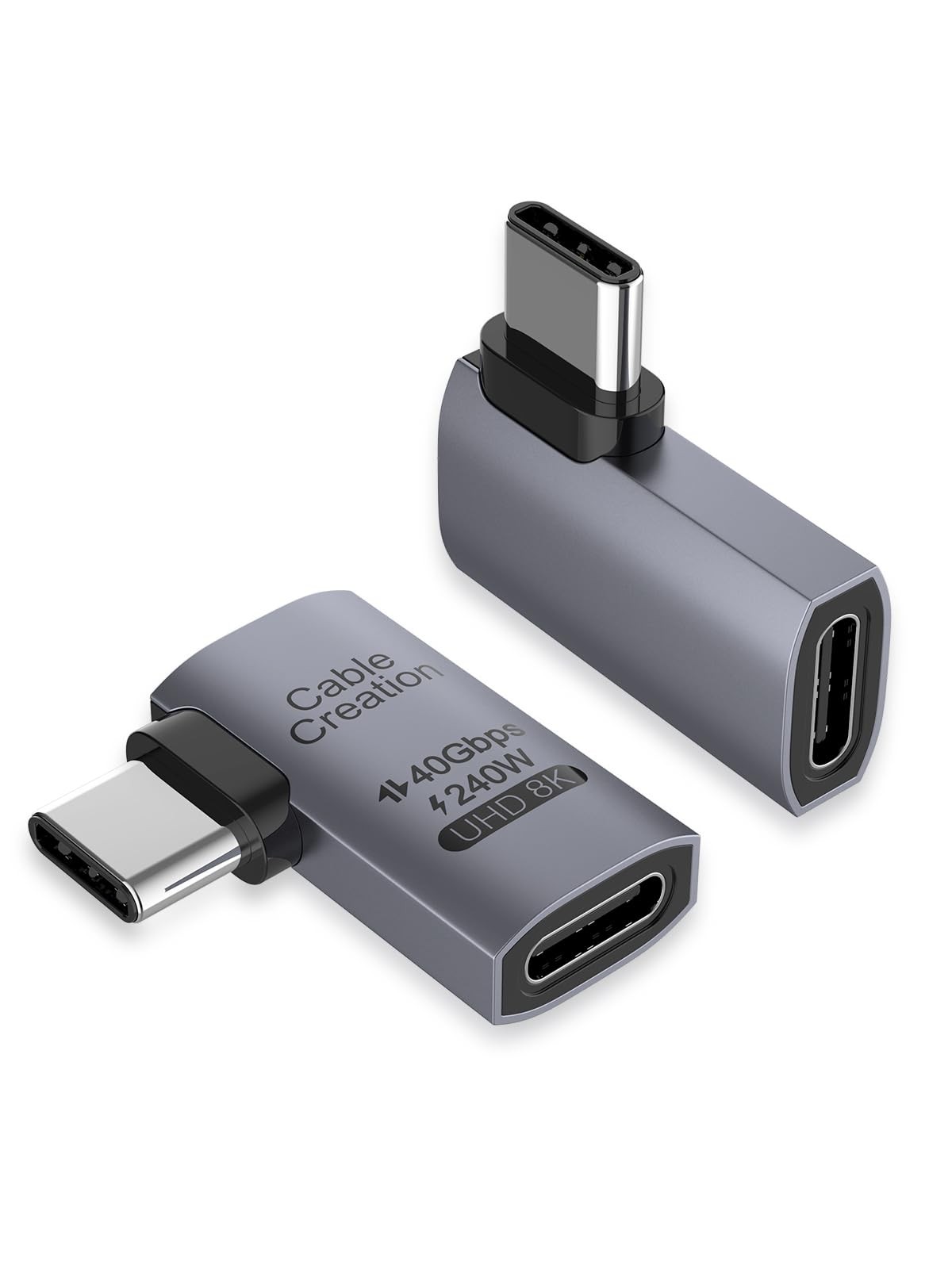 CableCreation Right Angle USB C Adapter 2-Pack, C 90 2PCS, Space Gray