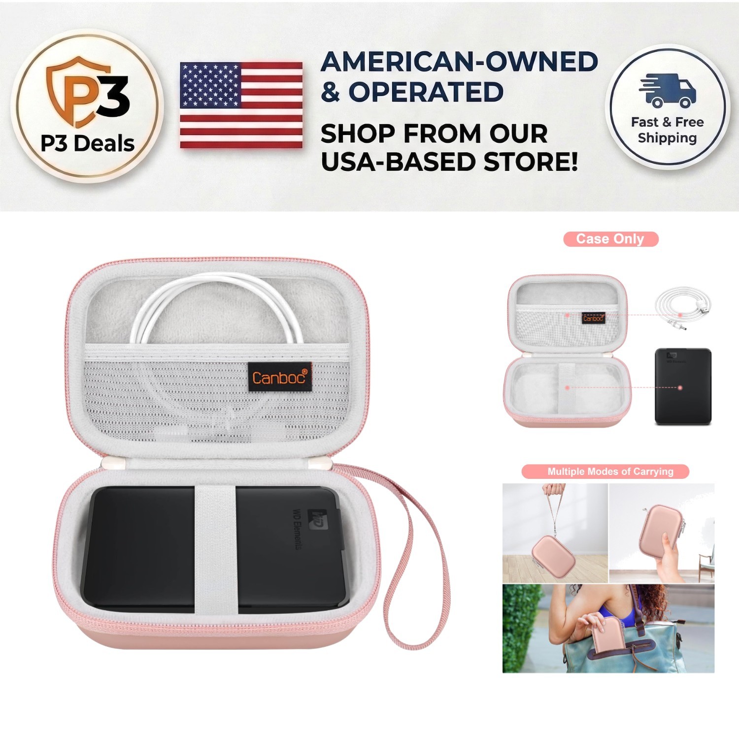 Stylish Rose Gold Hard Drive Case - Shockproof & Portable for 1TB - 4TB Drives