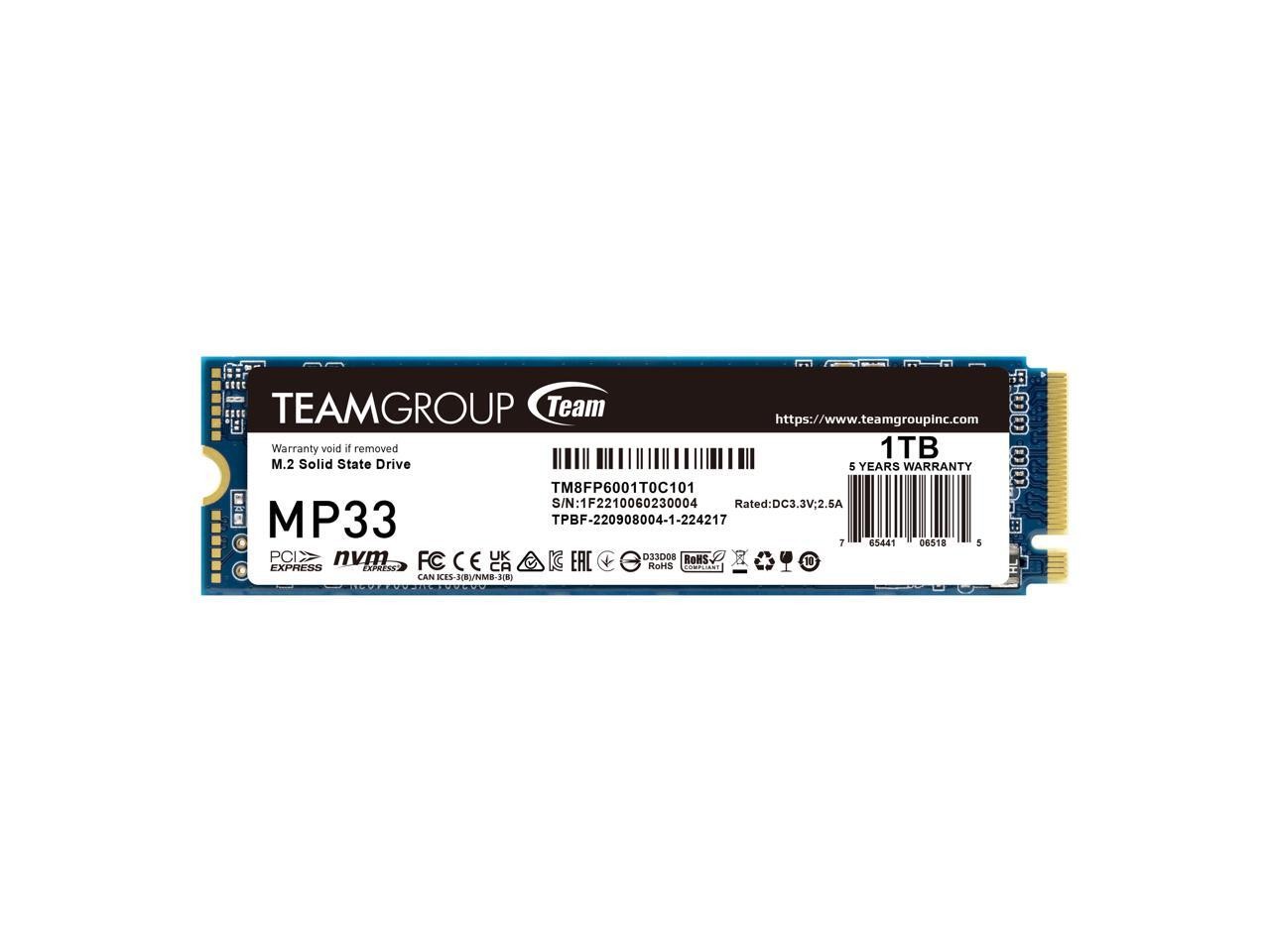 TEAMGROUP NVMe PCIe M.2 2280 Solid State Drive SSD (1TB, Gen3x4 Read 1,800MB/s)