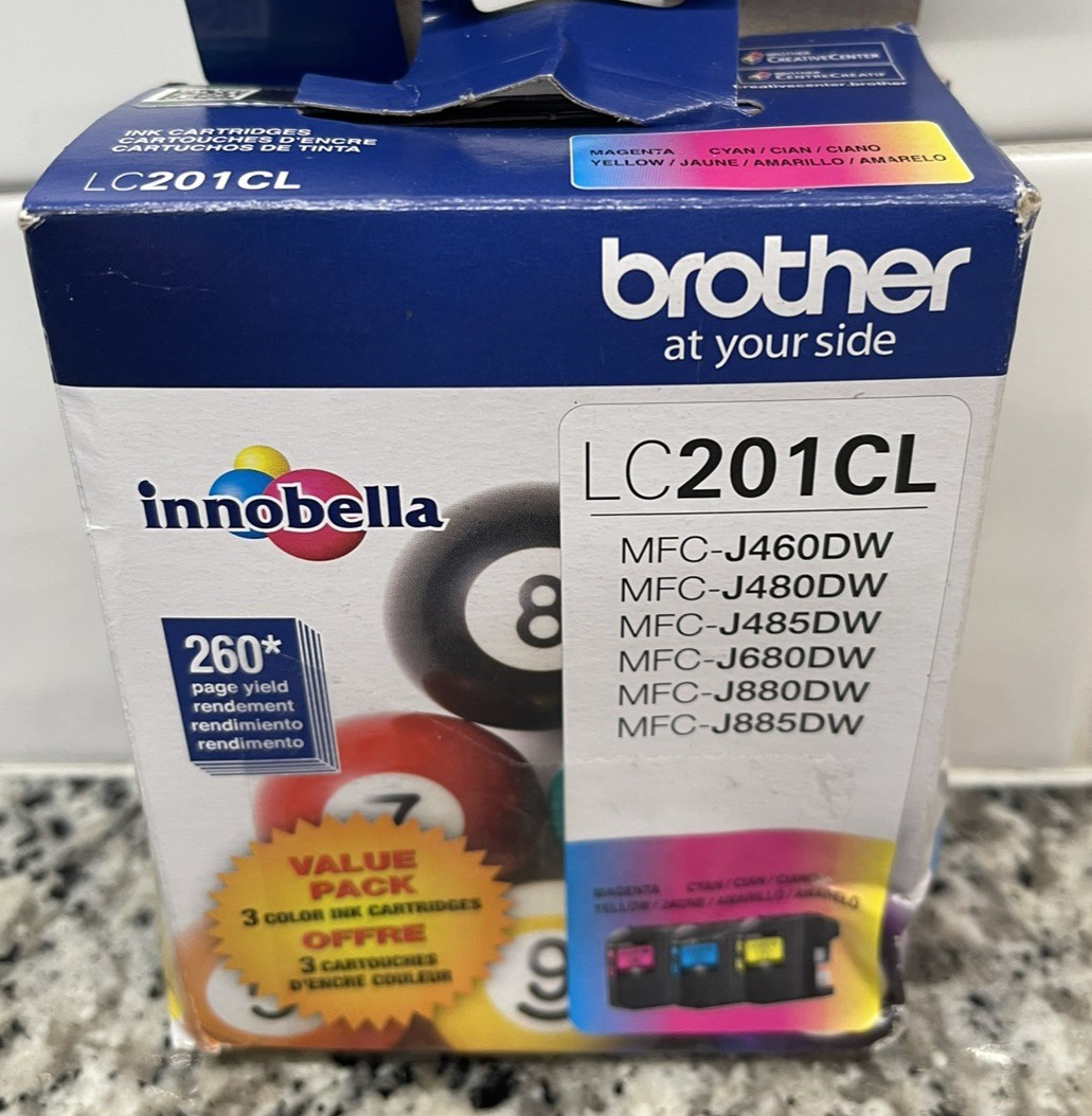Genuine Brother LC201CL Cyan Magenta Yellow Ink Cartridges Ex 09/2027 Open Box