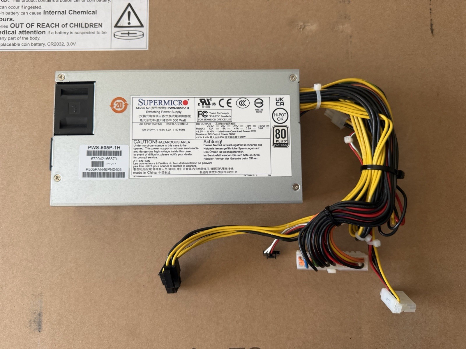 Supermicro PWS-505P-1H 1U 500W Multi-output, Platinum W/ PMbus- NEW SERVER PULL