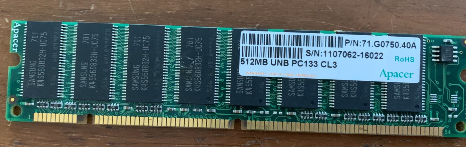 512MB Apacer DDR RAM PC133 Desktop Memory 71.G0750.40A