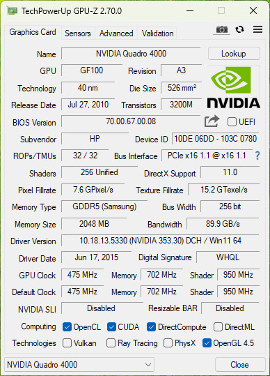 PNY NVIDIA Quadro 4000 Graphics Card 2GB GDDR5 Memory, 256-Bit Interface