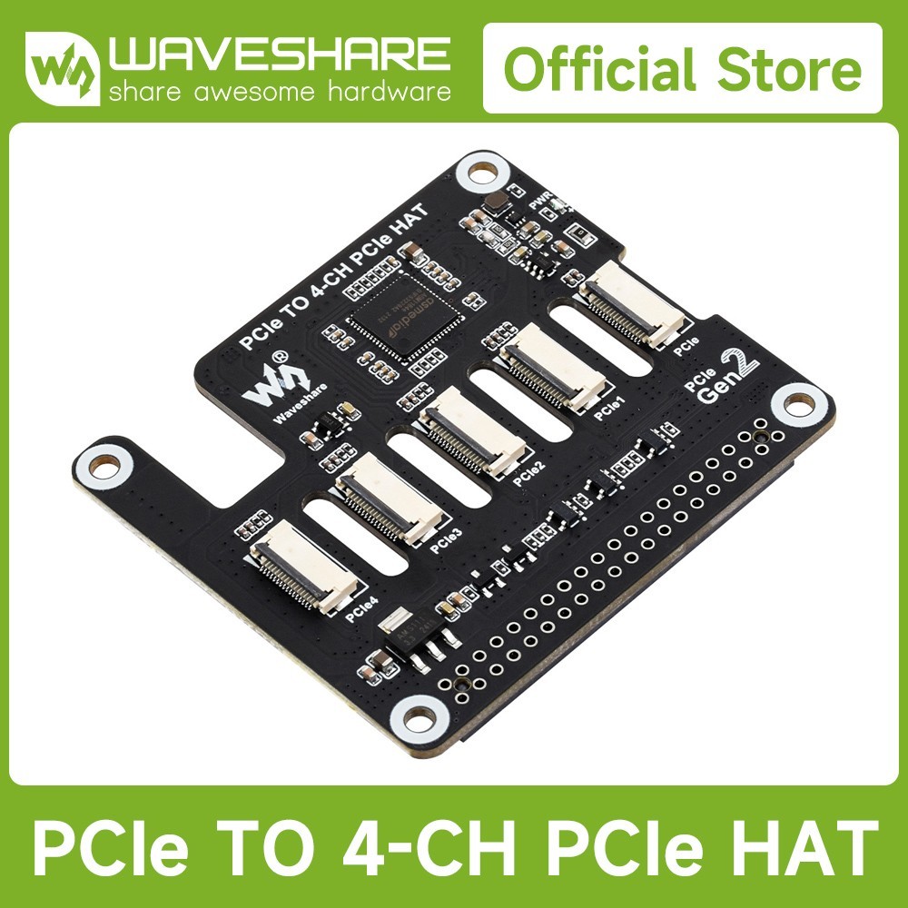 Waveshare 4-Ch PCIe FFC Adapter Board for Raspberry Pi 5, Expands The PCIe