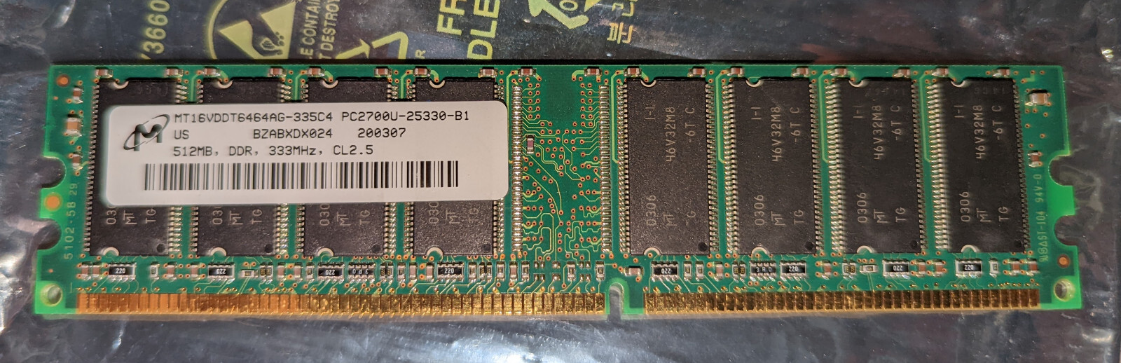 MEMORY MT16VDDT6464AG-335C4 PC2700U-25331-B1 512MB DDR 333 CL2.5, CT6464Z335.16T