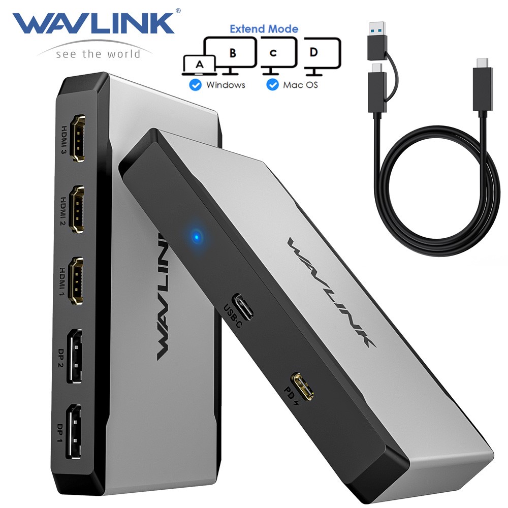 WAVLINK Universal Laptop Dock USB-C A to HDMI/DP Adapter 3*HDMI+2*DP for HP MAC