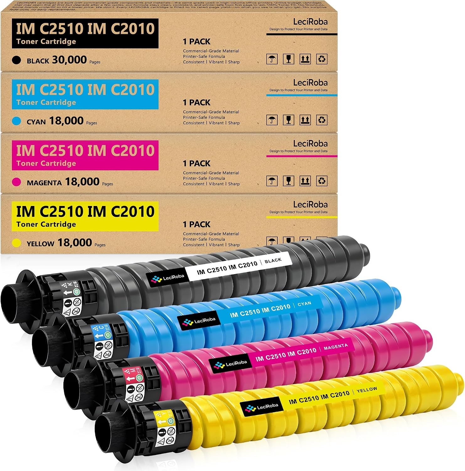 Toner Cartridge Replacement for Ricoh IM C2010 & IM C2510 (842554-842557) 4-Pack