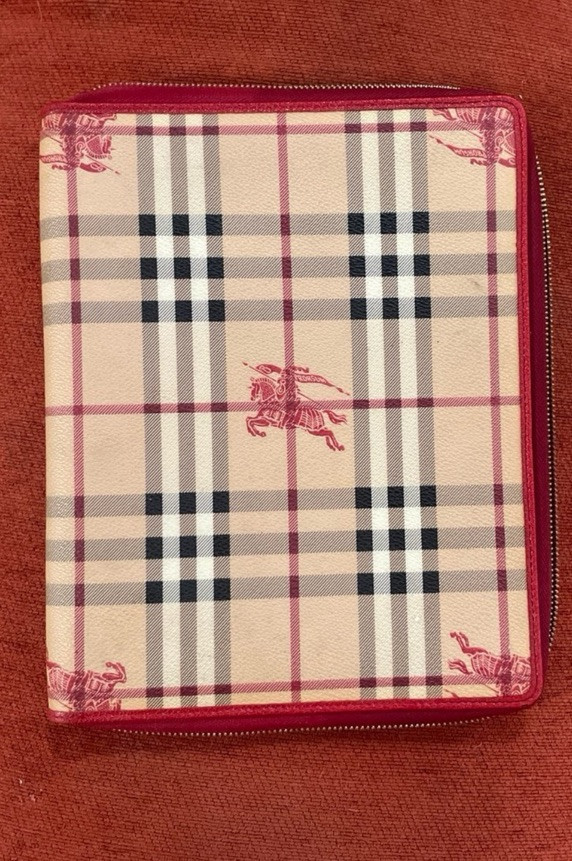 Burberry Haymarket Check Coated Logo Canvas iPad 2 Zip Cover Case Red