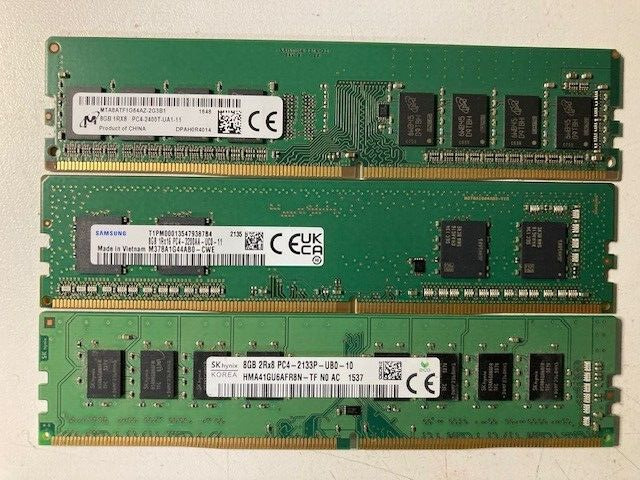 (LOT of 3) Samsung/SK Hynix/Micron 8GB DDR4 Desktop RAM 3200/2133/2400