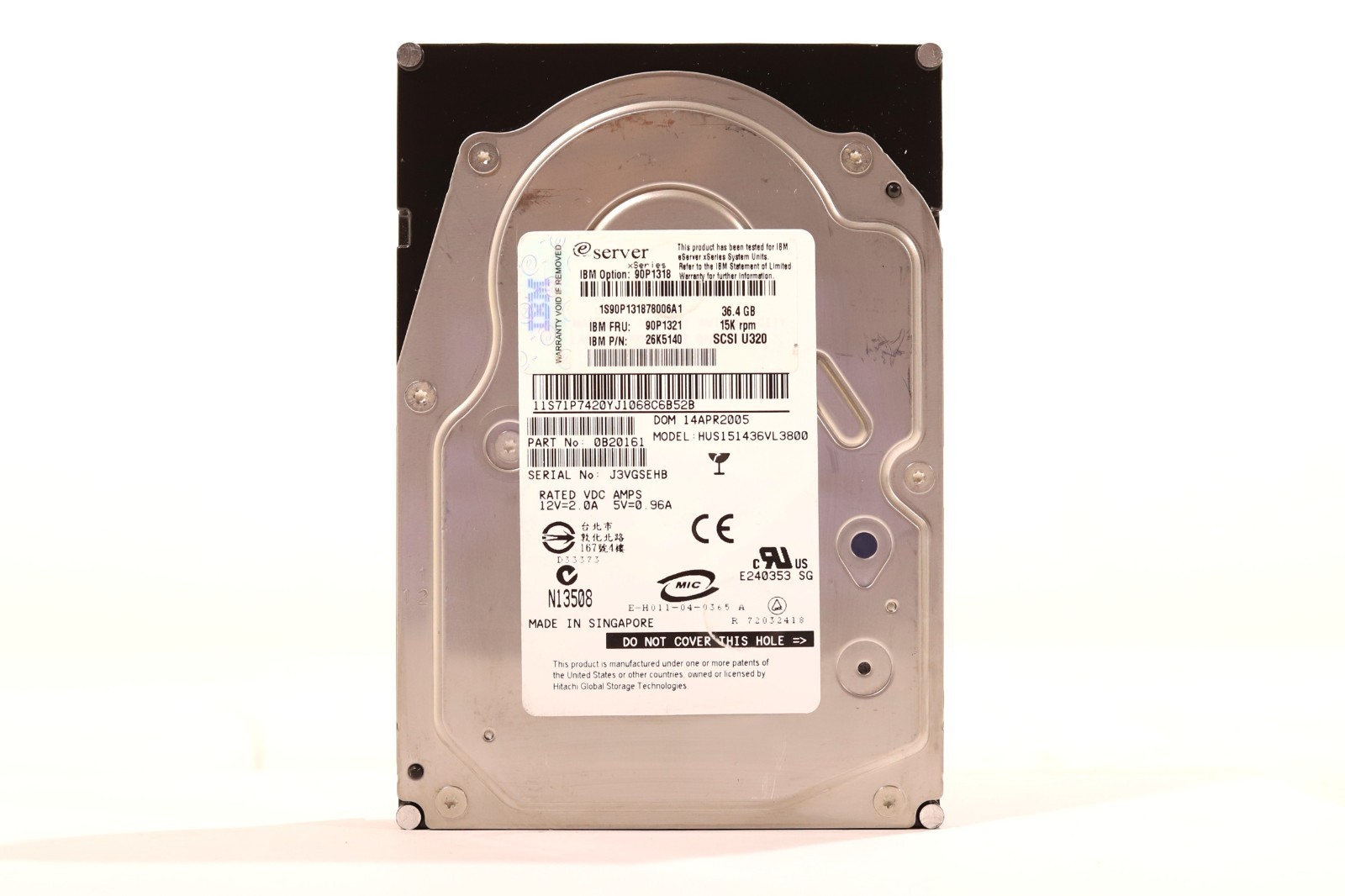 IBM HUS151436VL3800 36.4GB 3.5" 15K RPM Ultra320 SCSI Hard Drive FRU P/N:90P1321