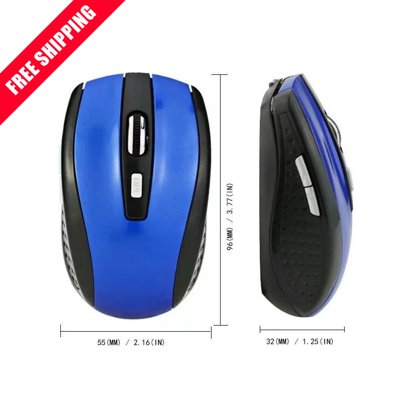 Blue Wireless Mouse 2.4GHz Slim Silent Optical 800-1600 DPI MacBook PC