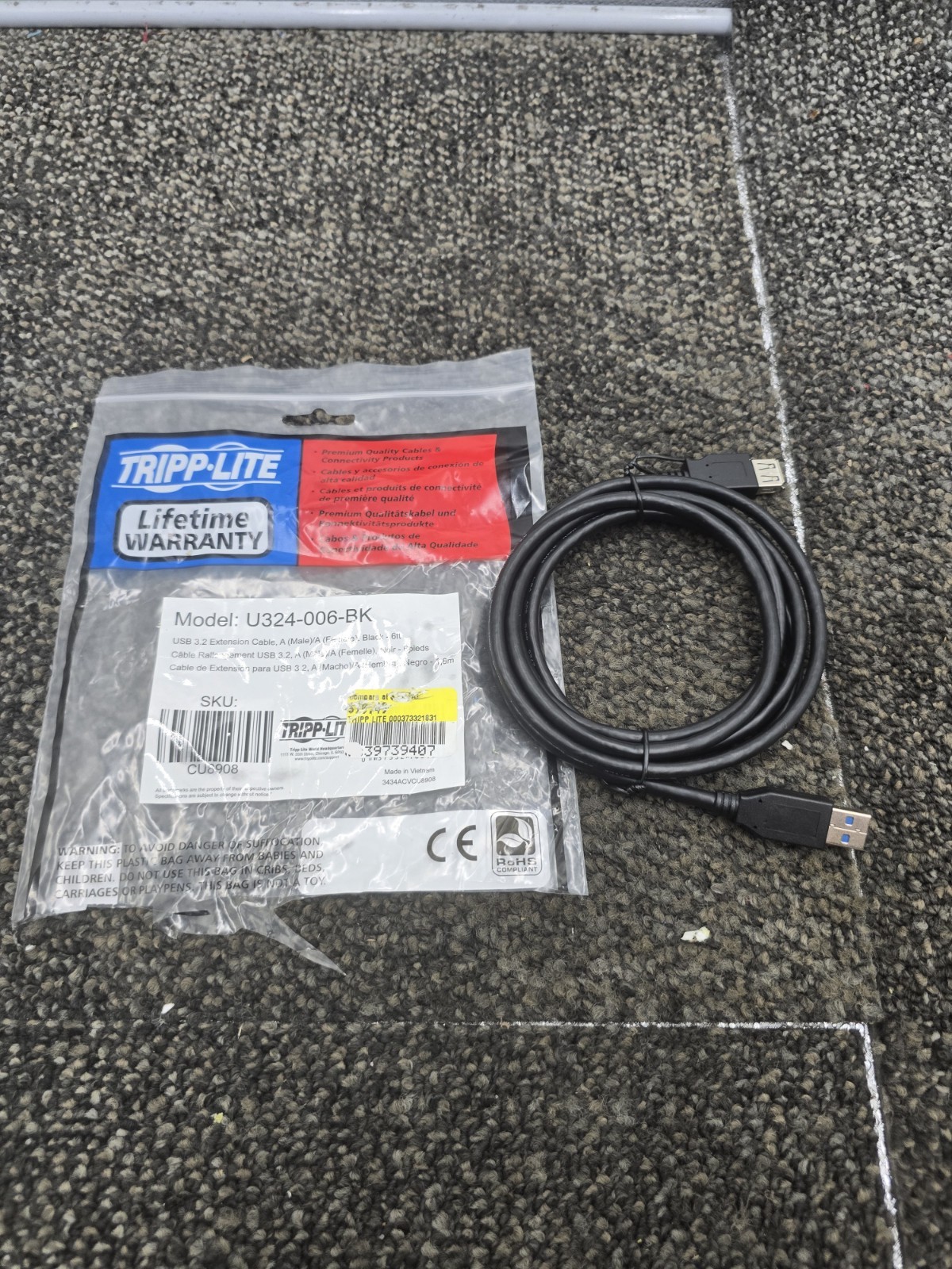 (QTY 10) TRIPP-LITE U324-006-BK USB 3.2 Extension Cable A Male to A Female 6ft.