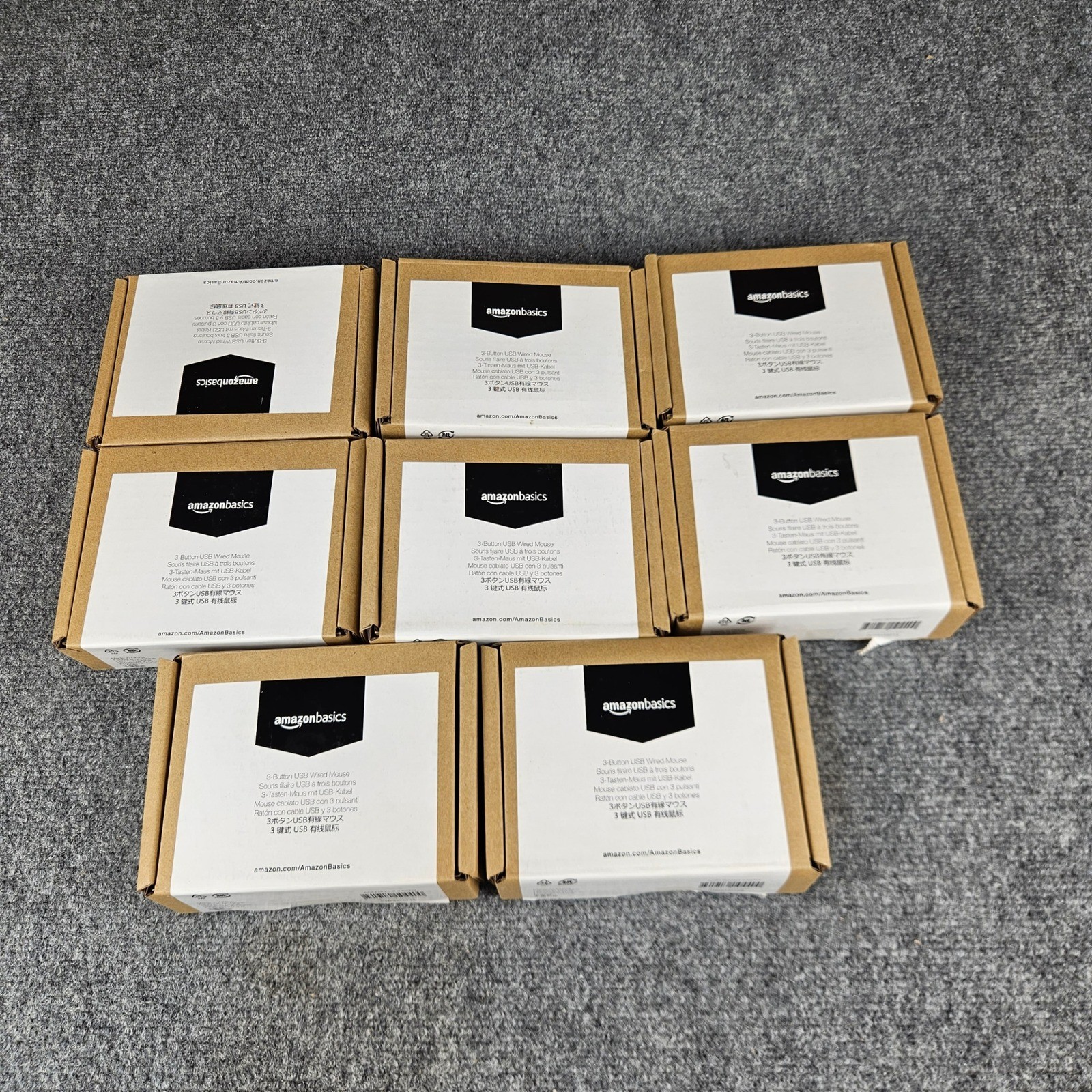 lot of 8 Amazon Basics 3-Button USB Wired Mouse Black B005EJH6RW NEW