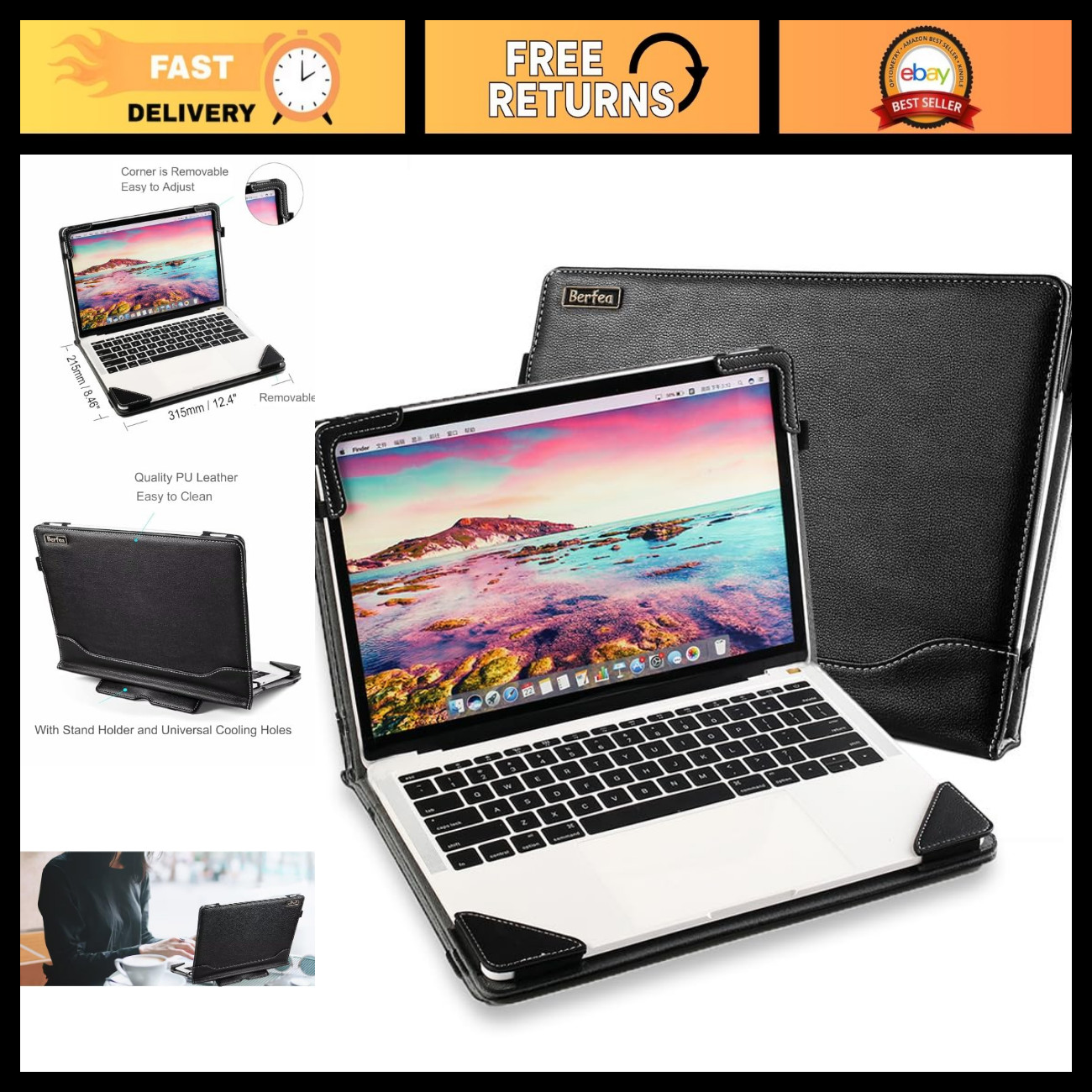 Protective Case Cover for 13" 2-in-1 Laptop, Notebook Sleeve with Stand, Carry B