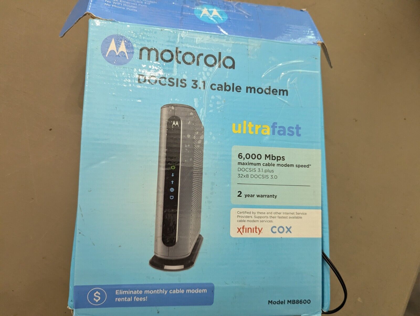 Motorola MB8600 DOCSIS 3.1 Ultra Fast Cable Gb+ Modem w/ Power, Ethernet, Coax