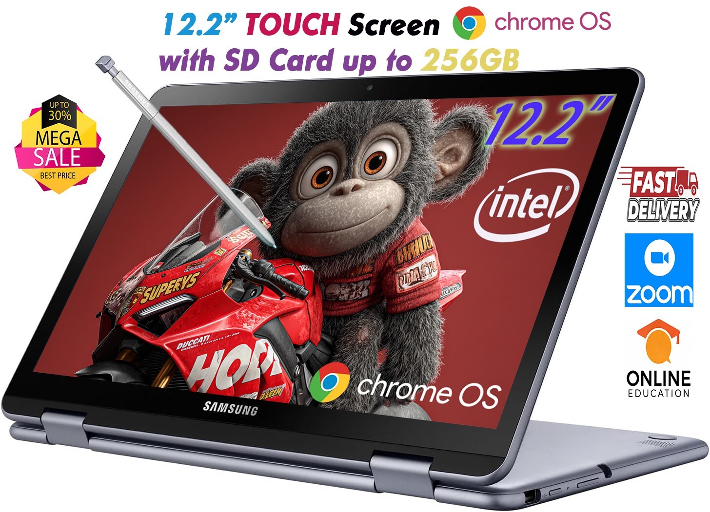 Samsung 12.2" Chromebook 2-in-1 4GB RAM 64GB eMMC  with SD card