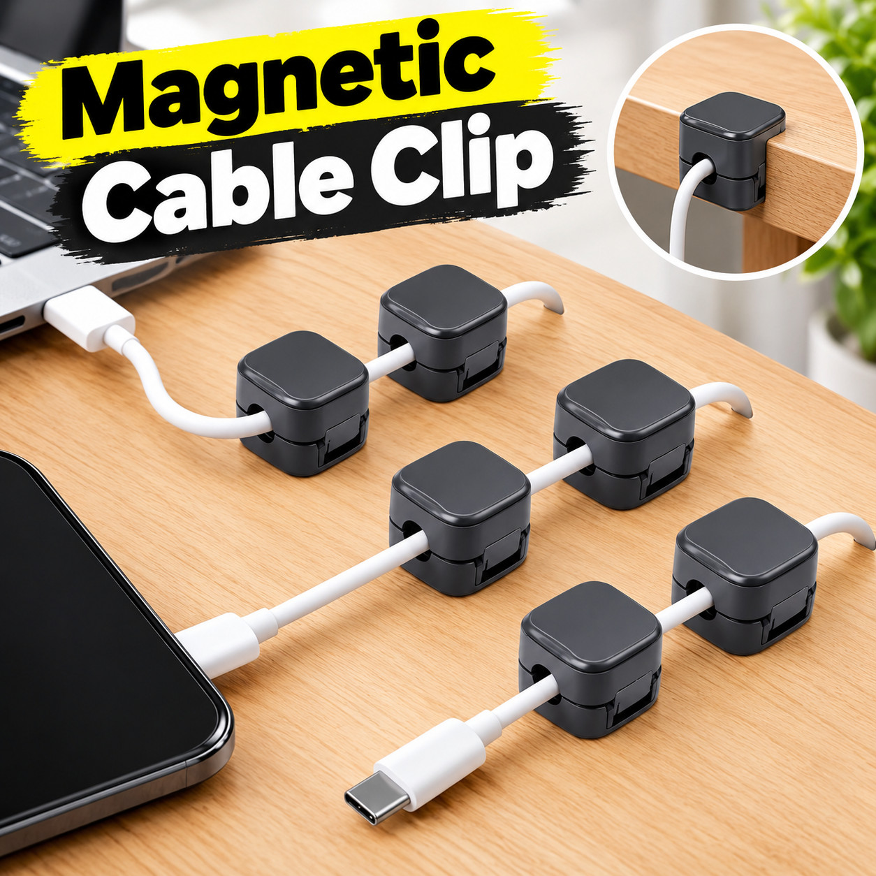 6 PACK Magnetic Cable Clips Cord Holder Under Desk Cable Adhesive Management Lot