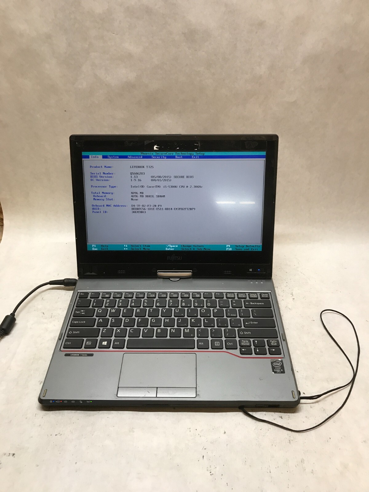 Fujitsu LifeBook T725 12" Tablet i5-5300U 2.3GHz 4GB RAM NO HDD/OS AS IS -  - DW