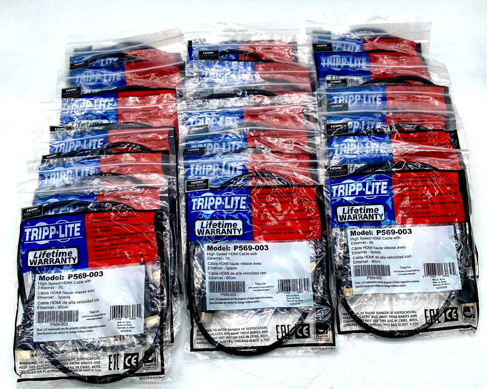 20X NEW TRIPP LITE P569-003 3FT HIGH-SPEED HDMI CABLES W/ETHERNET,DIGITAL VIDEO