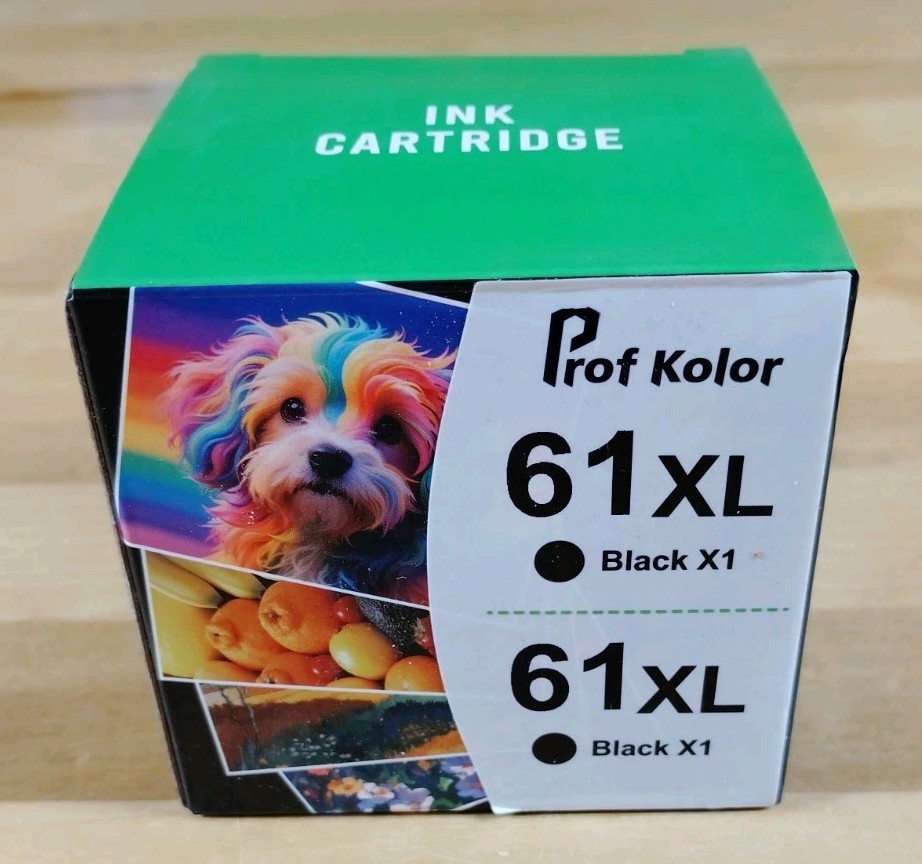 2 Pack Prof Kolor 61XL Black Ink Cartridges Replacement for HP 61 XL High Yield