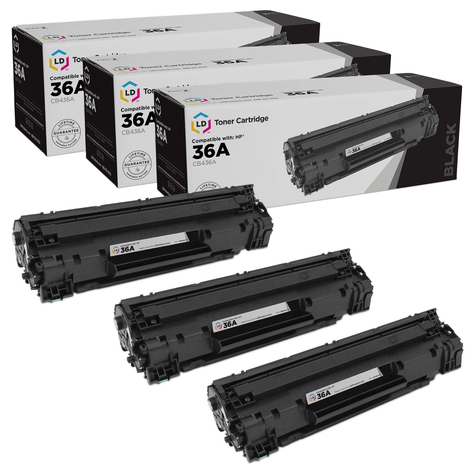 LD Compatible Replacement for HP 36A CB436A Pack of 3 Black Toner Cartridges