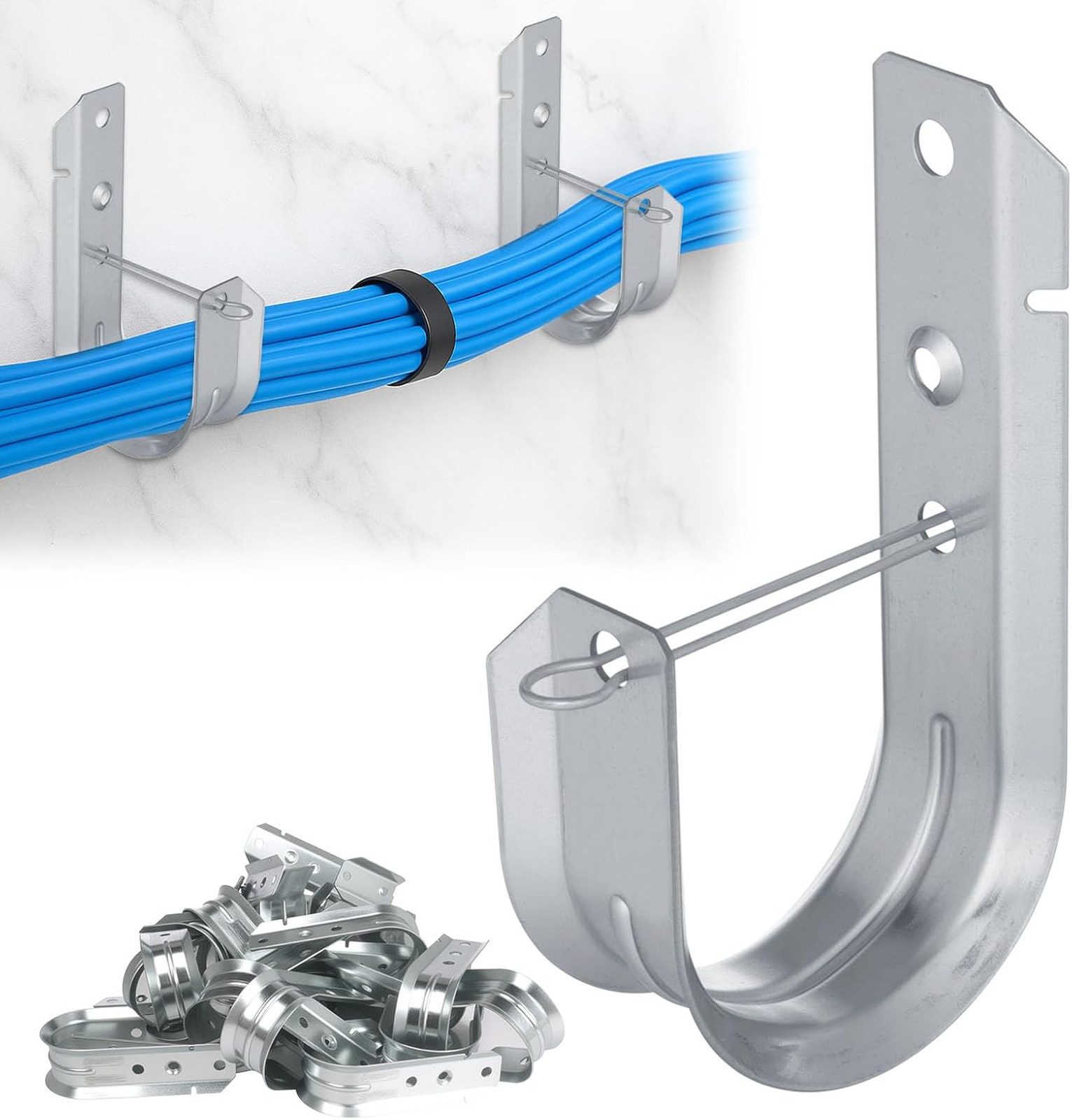 100 Pcs 2" J Hooks, Galvanized Steel Cable Hook for Cable Management
