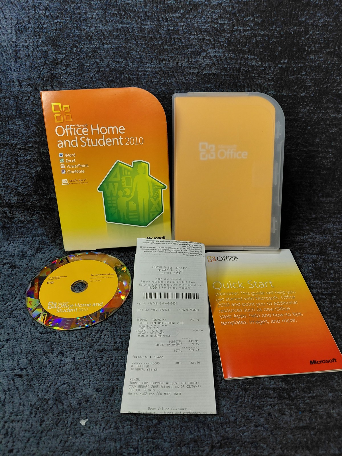 Microsoft Office Home and Student 2010 Family Pack DVD  With Original Receipt