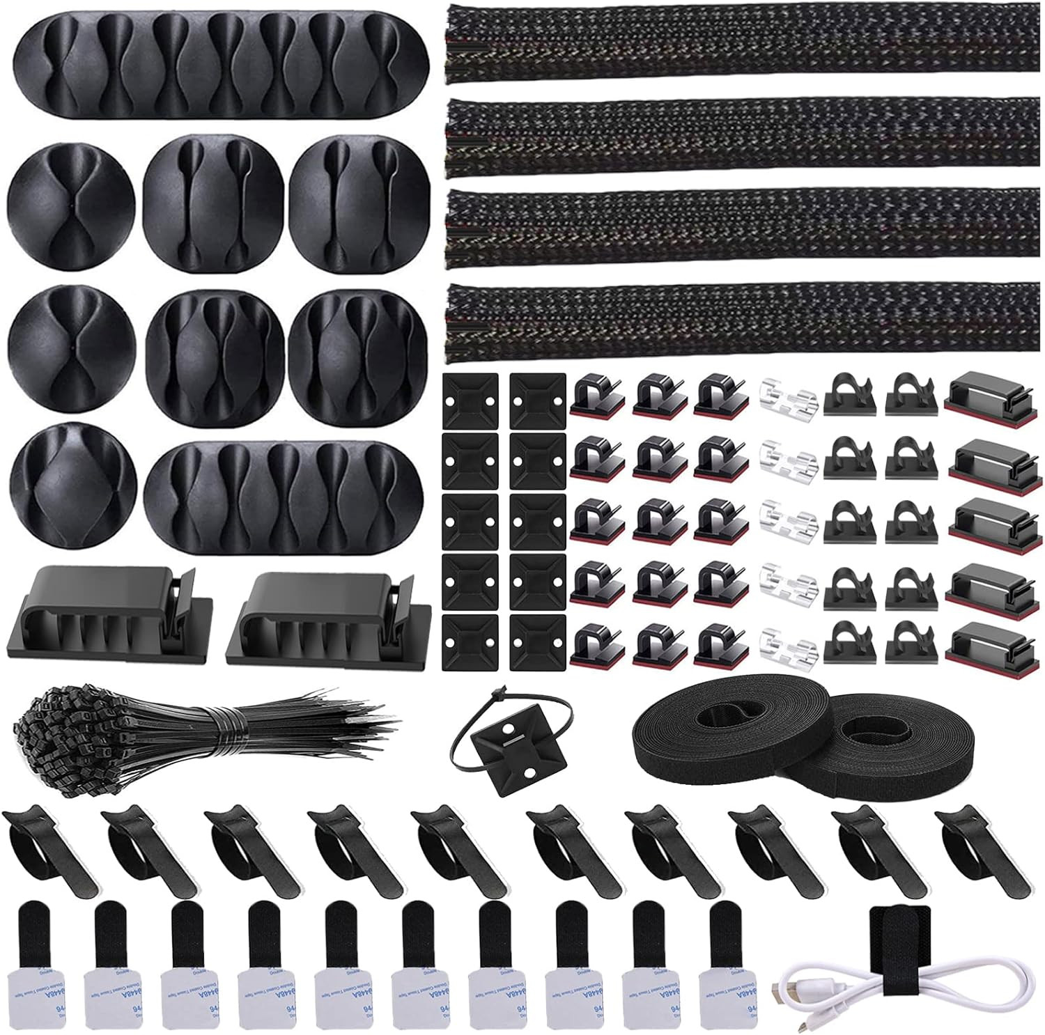 Cord Management Organizer Kit 4 Cable Sleeve Split with 41Self Adhesive Clips Ho