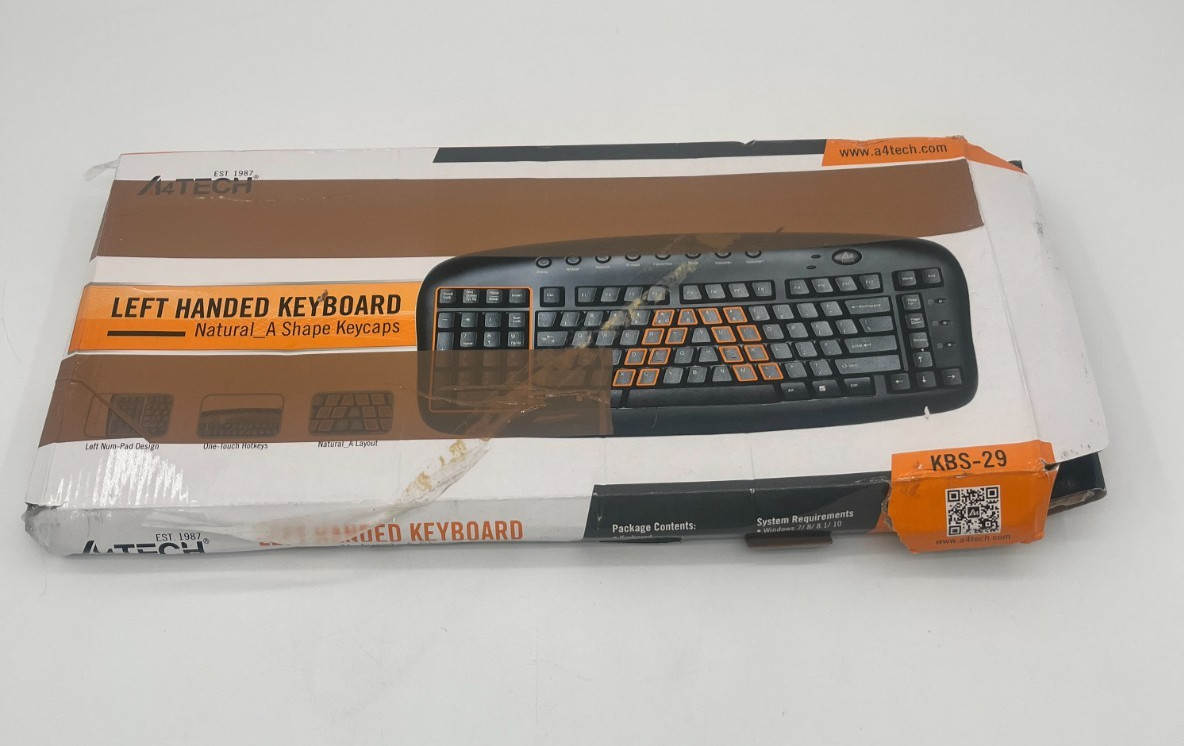 A4Tech Left Handed Ergonomic Black Wired Keyboard