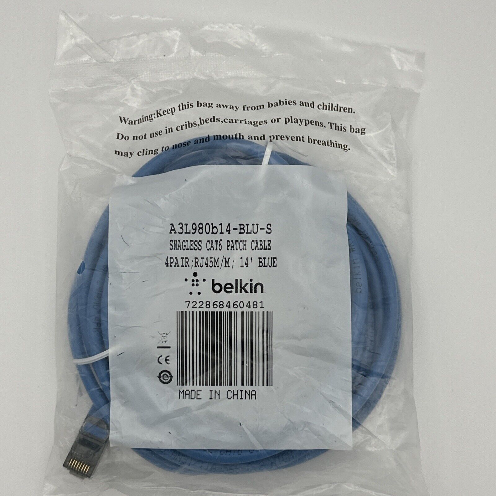 Belkin Snagless CAT6 Patch Cable RJ45M/RJ45M; 14-Foot Blue (A3L980b14-BLU-S)