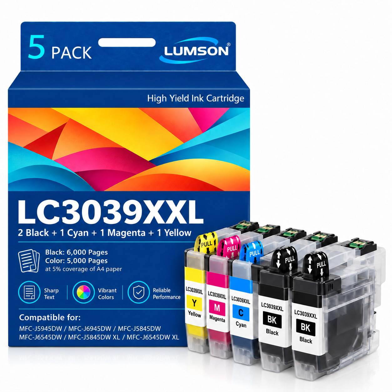 LC3039XXL Ink Cartridges 5 Pack High-Yield for LC3039 MFC-J6545DW J5845DW
