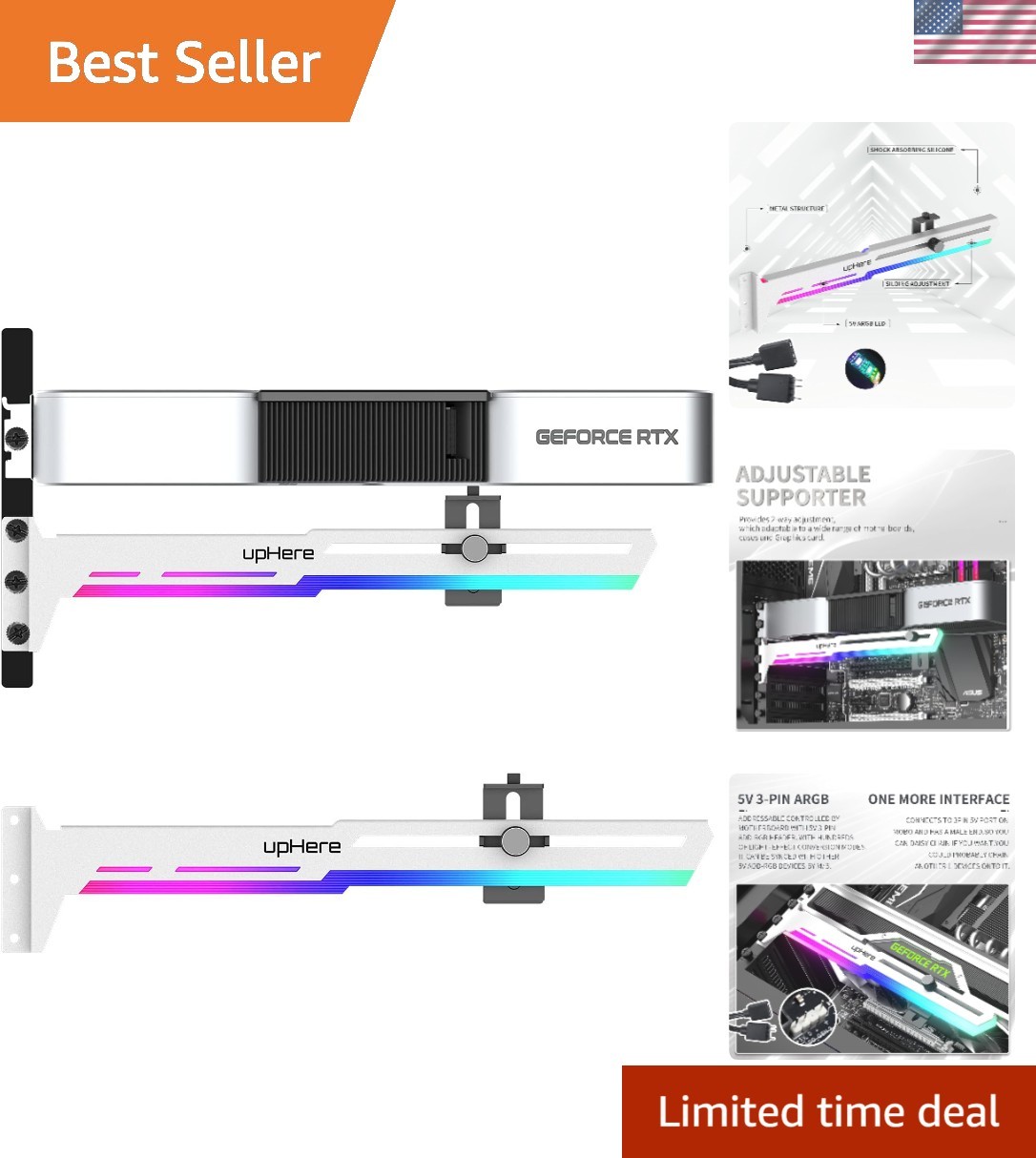 Customizable GPU Sag Holder with 5V ARGB - Perfect for Gaming Rig Aesthetics