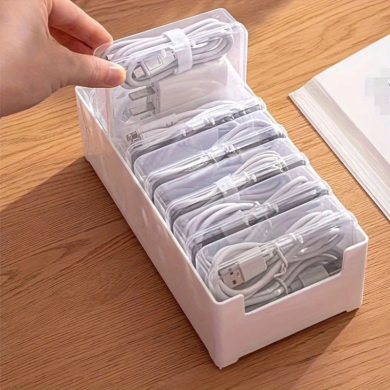 Cable Organizer Box Set Plastic Storage for Office Charging Cords & Devices