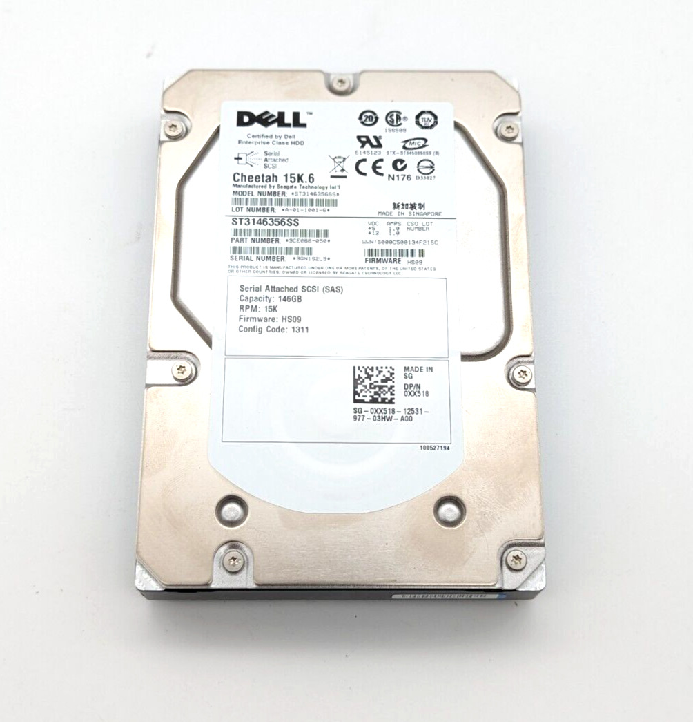 XX518 Dell 146GB 15K SAS 3Gb 16MB 3.5” Hard Drive 0XX518 ST3146356SS 9CE066-050