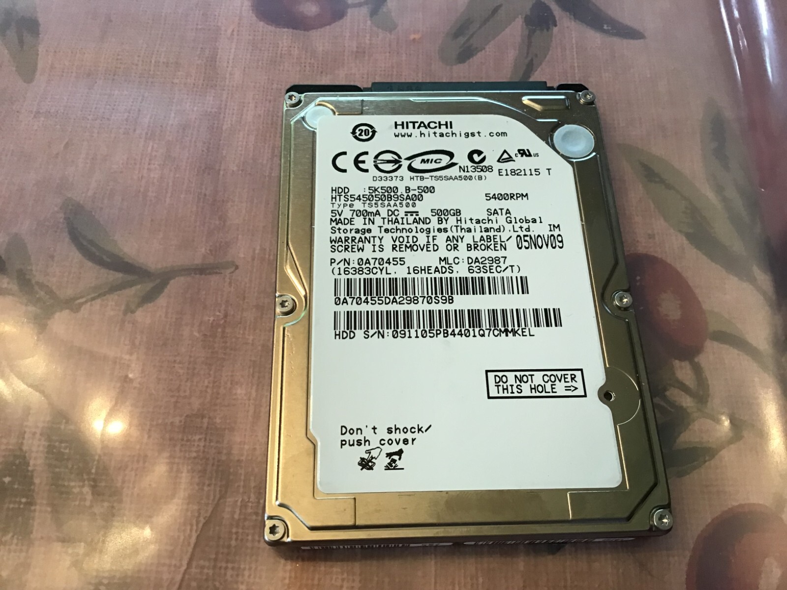 HITACHI 500GB Laptop Hard Drive HDD 2.5" 5400RPM SATA 3Gb/s 8MB Cache 5K500.B500