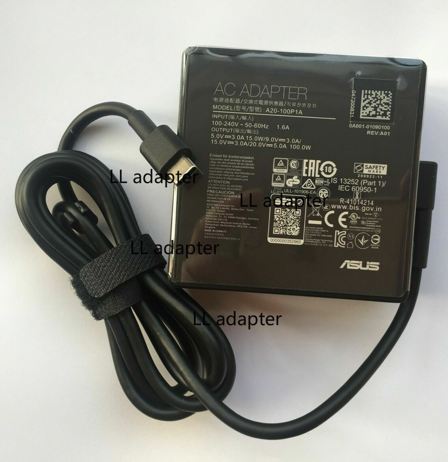 Original Type-C 100W ASUS ROG Flow X13 GV301QH-K6054T Charger A20-100P1A Adaptor