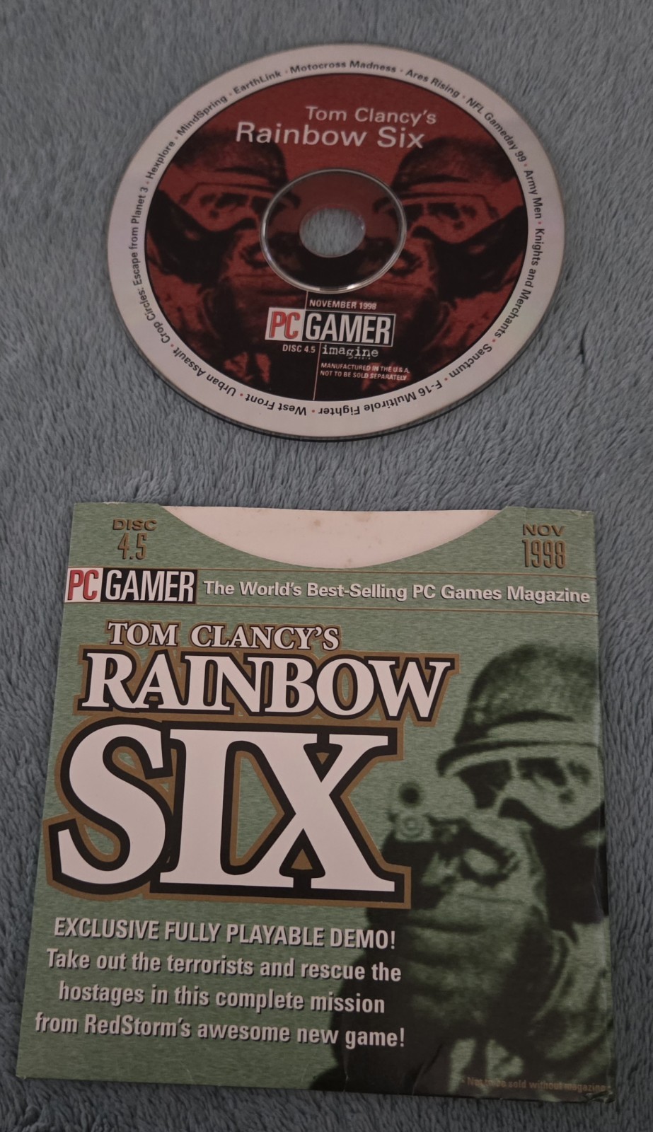 PC Gamer Magazine CD-Rom Disc 4.5 Nov 1998 Tom Clancy Rainbow Six, Army Men Pc