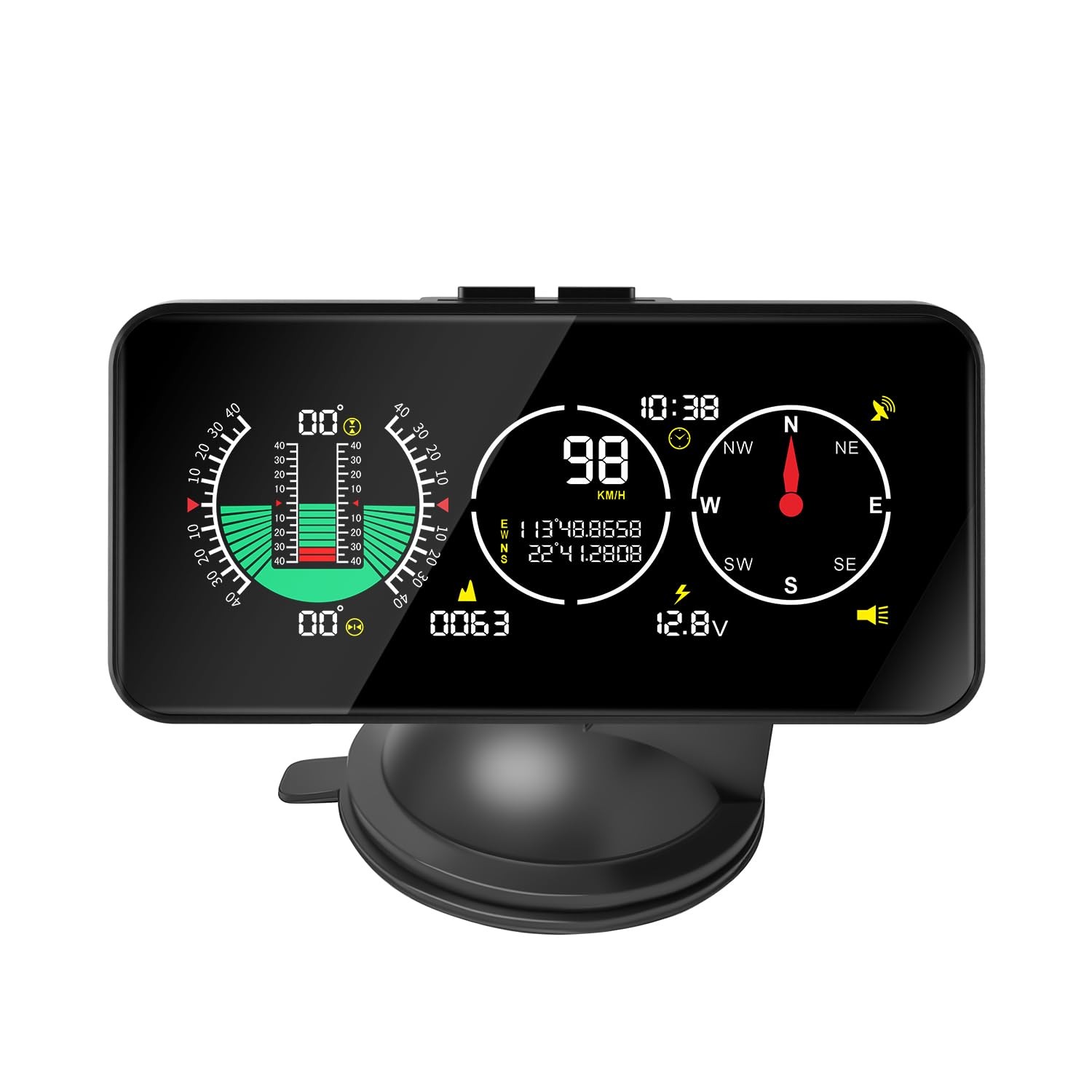 "OffRoad Car Inclinometer & GPS Speedometer with Digital HUD  6in1"