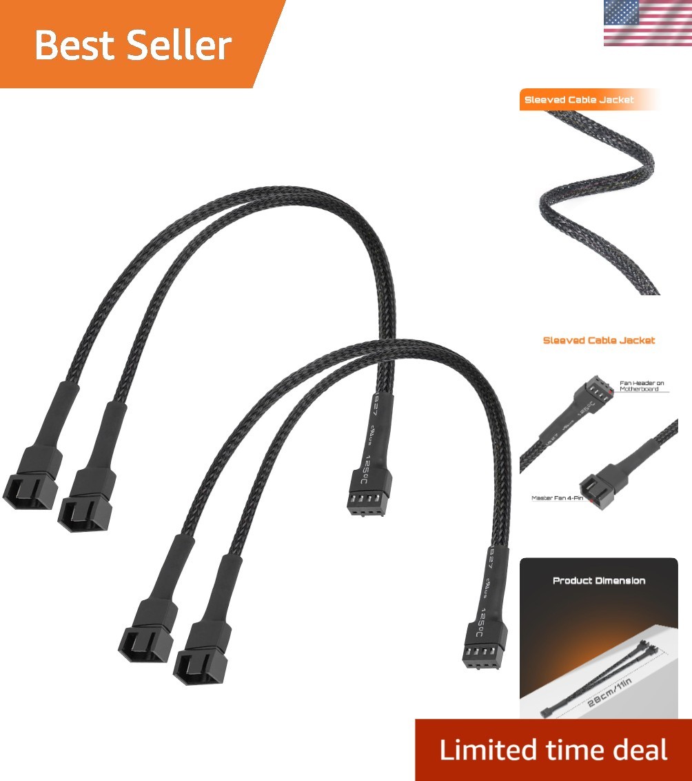 Efficient 4-Pin/3-Pin PWM Fan Splitter Cable 2-Pack - Maximum Airflow & Control