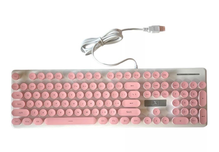 Surmen V300 Wired Gaming Keyboard - Light Up Pink/White Retro, New Sealed