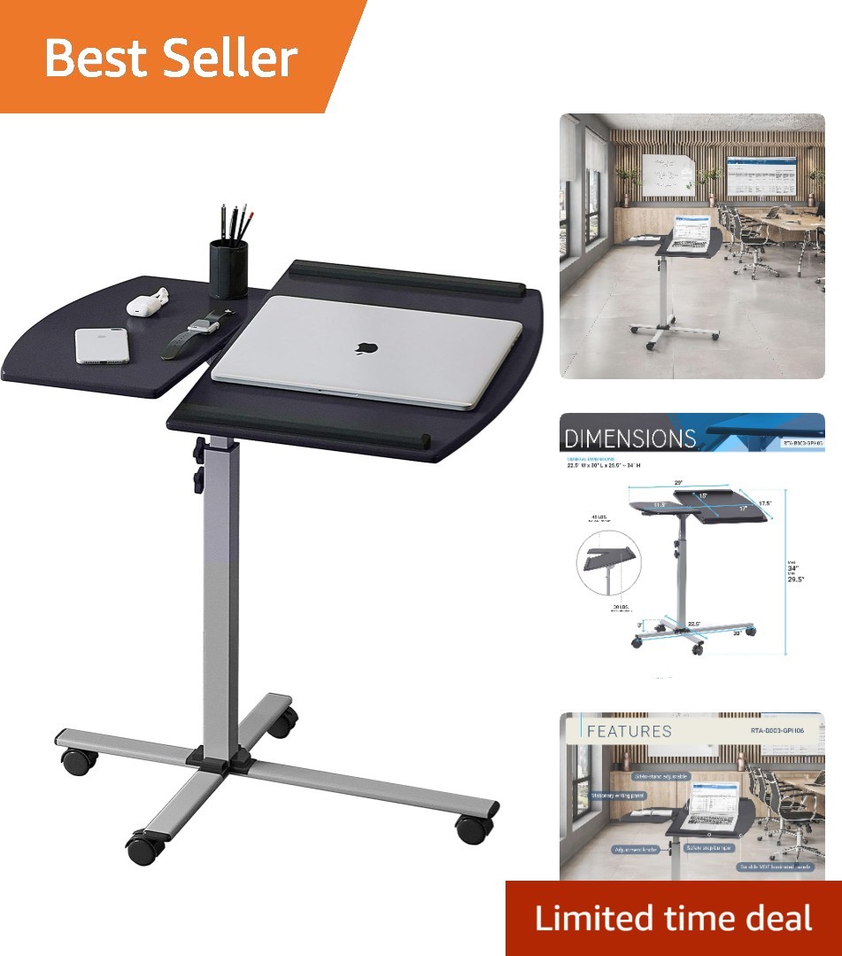 Elegant Adjustable Height Rolling Laptop Cart with Tilting Desktop for Home O...