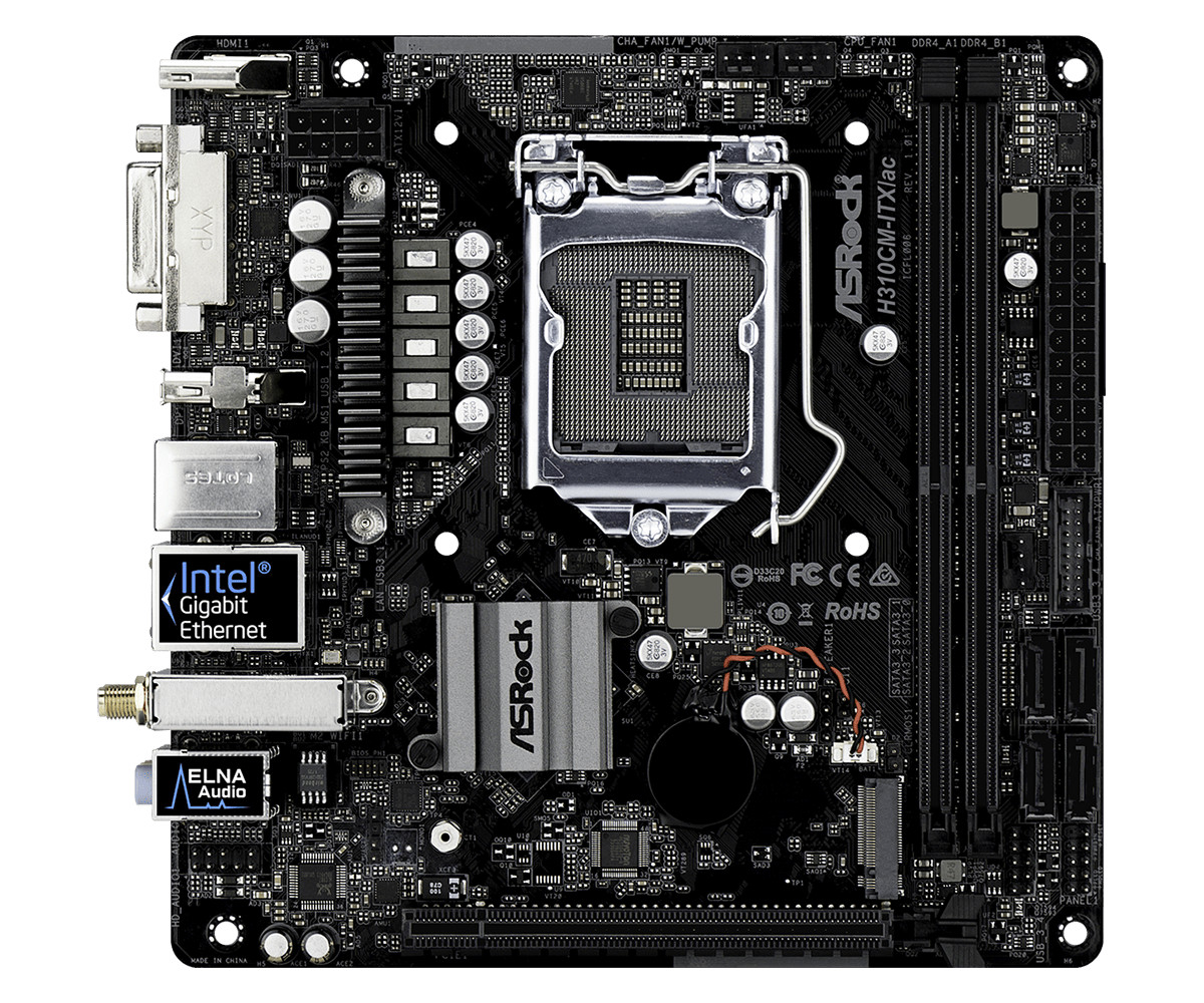 ASRock H310CM-ITX/ac Motherboard Intel H310 Mini-ITX LGA1151 DDR4 M.2 Core DVI