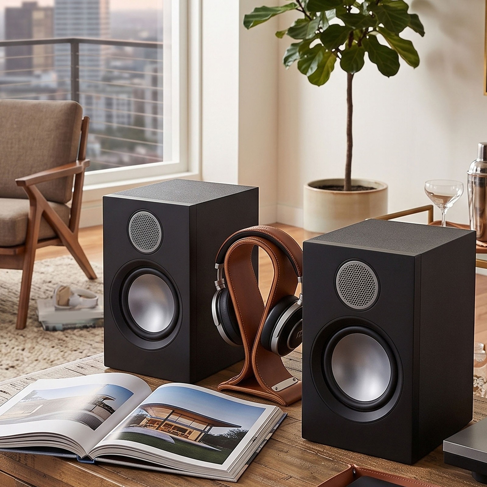 50W Stereo Speaker Active Bluetooth PC Computer Bookshelf Speaker With 4in W NEW