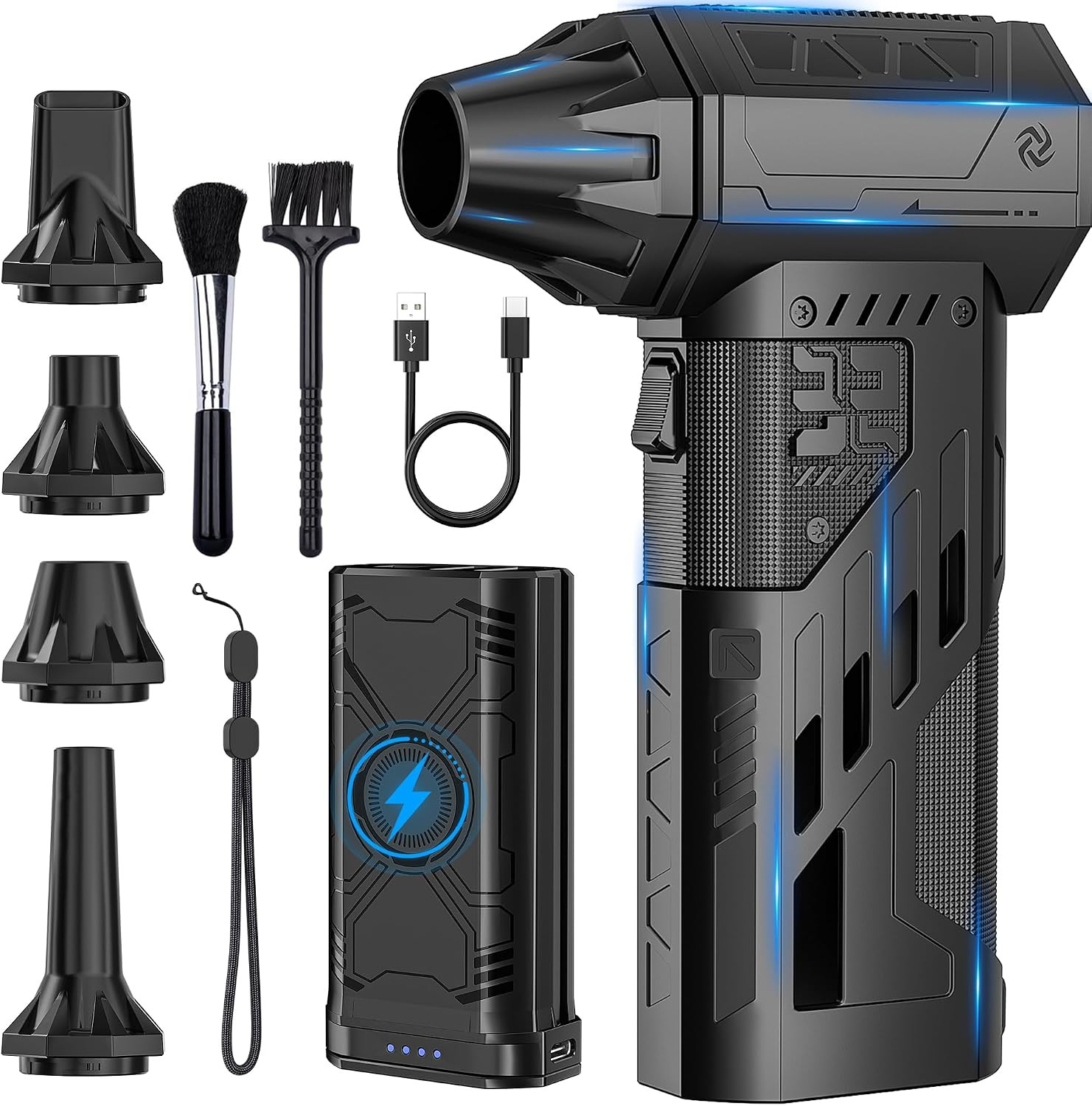 X303 Compressed Air Duster, Removable Battery Electric Air Duster 4 Nozzles