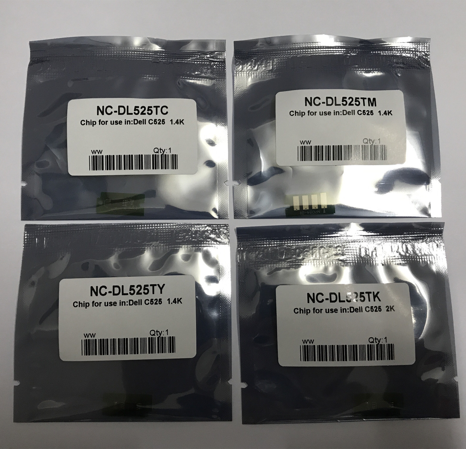 4 x Toner Reset Chip for Dell E525W Color Laser All-in-One Printer Refill (BCMY)