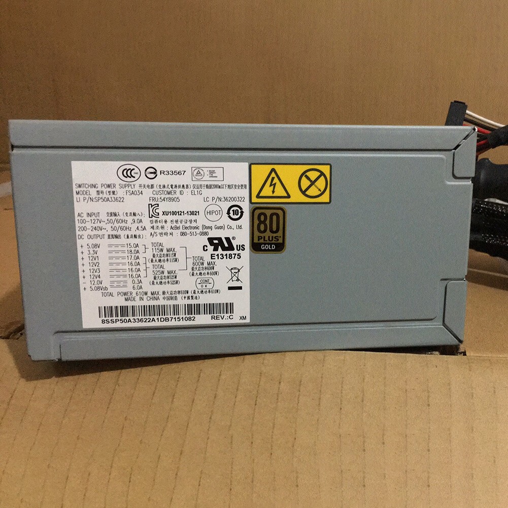 For Lenovo S30 Workstation Power Supply 610W FSA034 54Y8844 54Y8905