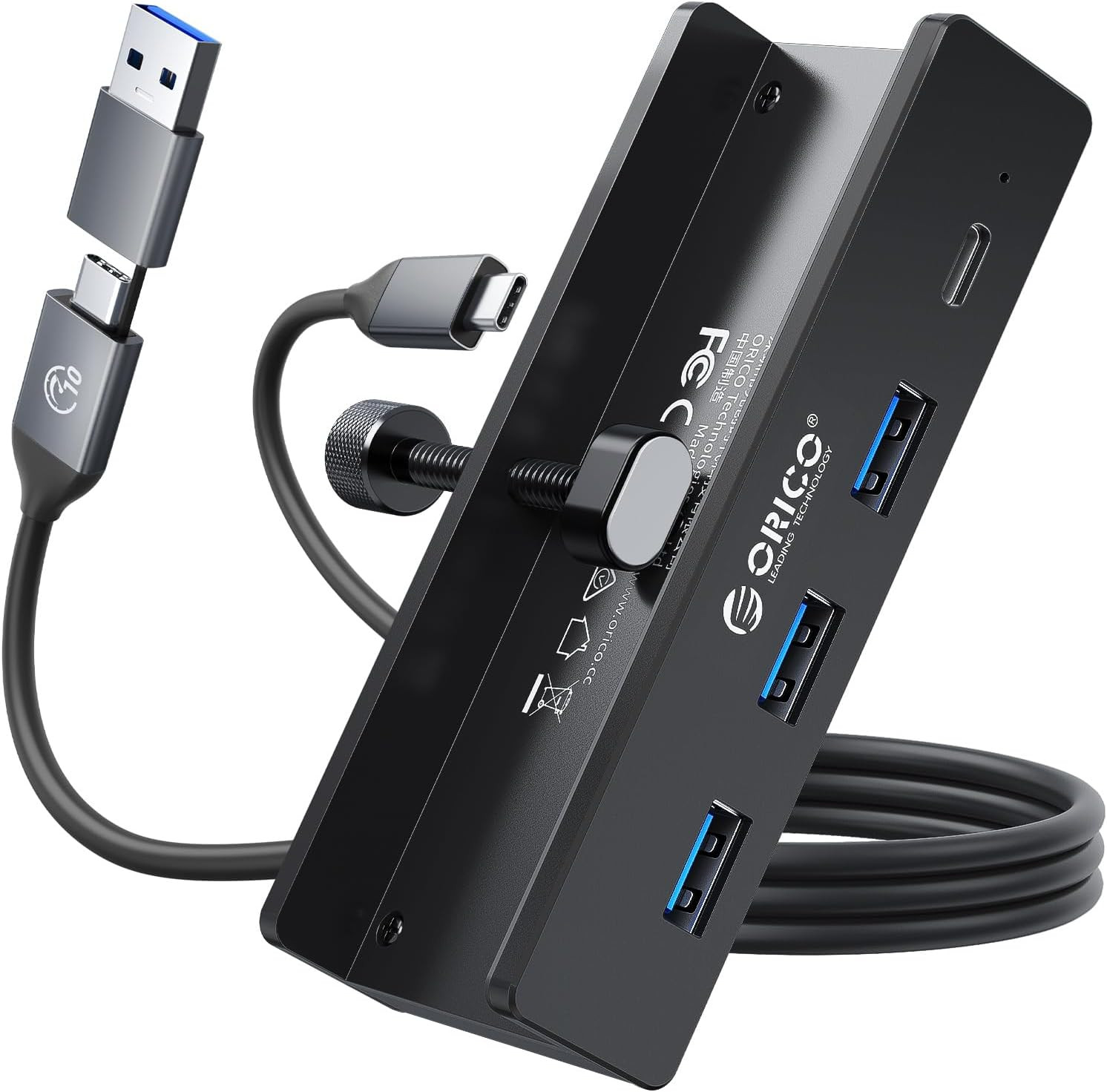USB Hub 3.0, Clamp USB Hub with Extra Power Supply Port, Aluminum 4-Por...